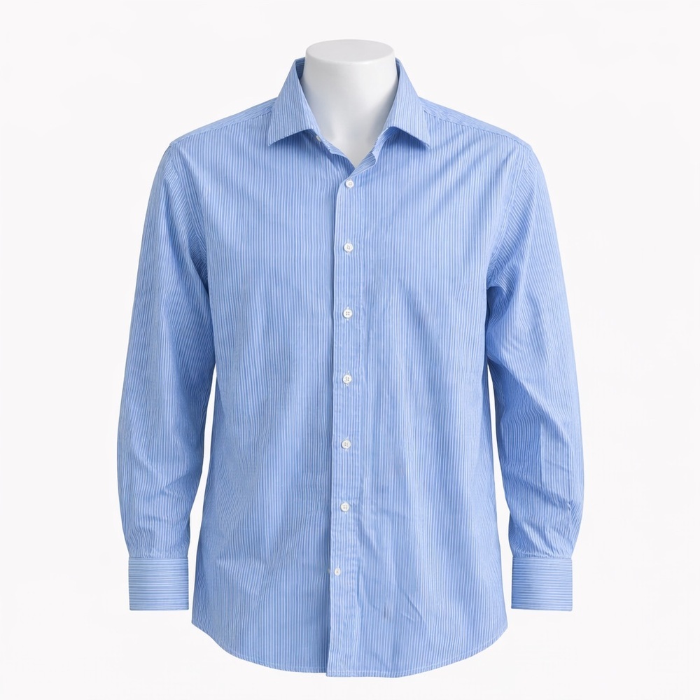 Size 17.5 34/35 Polo Ralph Lauren Blue Stripe Dress Shirt Cotton Long Sleeve Fit